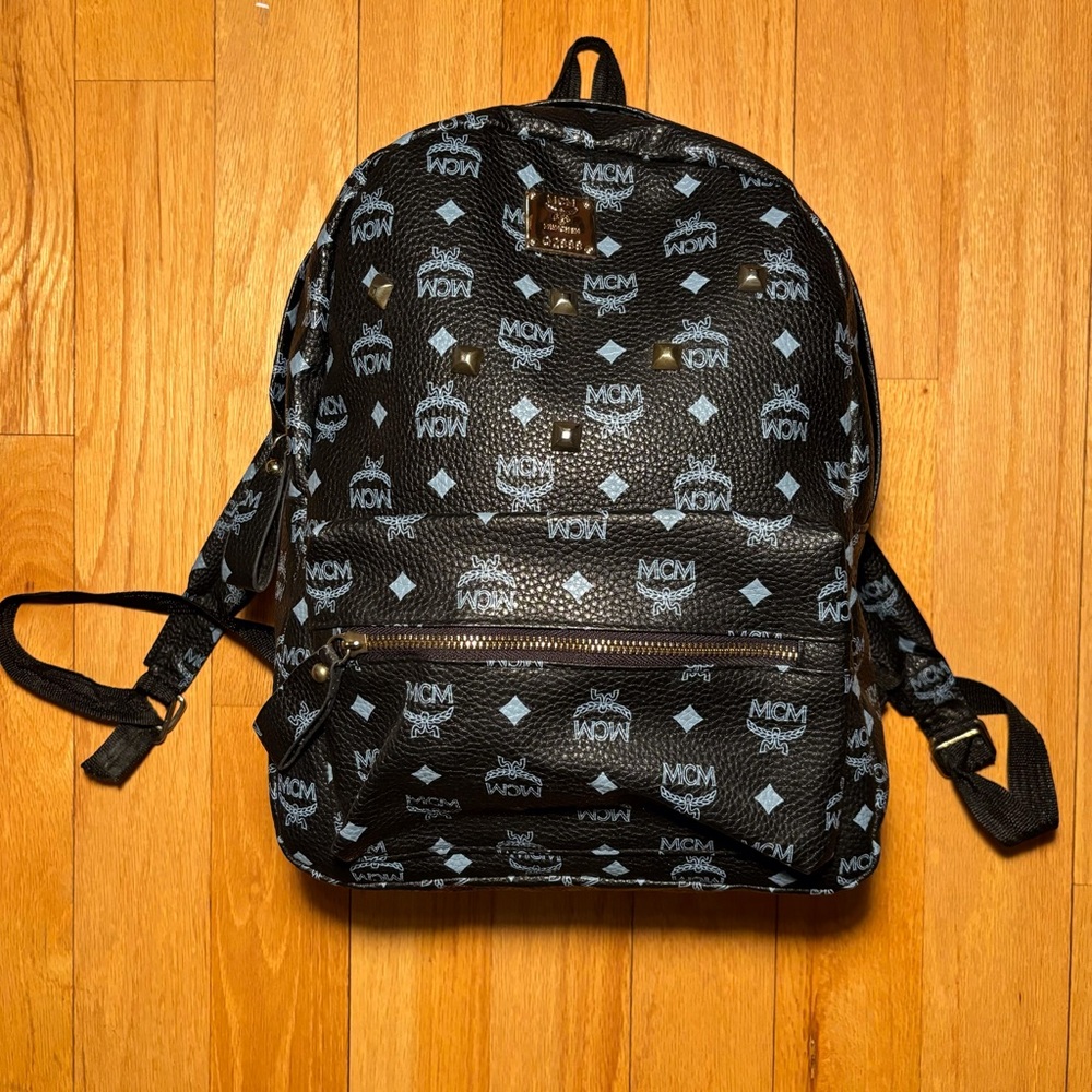 MCM Designer Leather Backpack with Monogram Logo